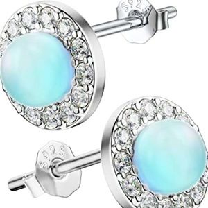 Blue Opal and Diamond Accent stud earrings